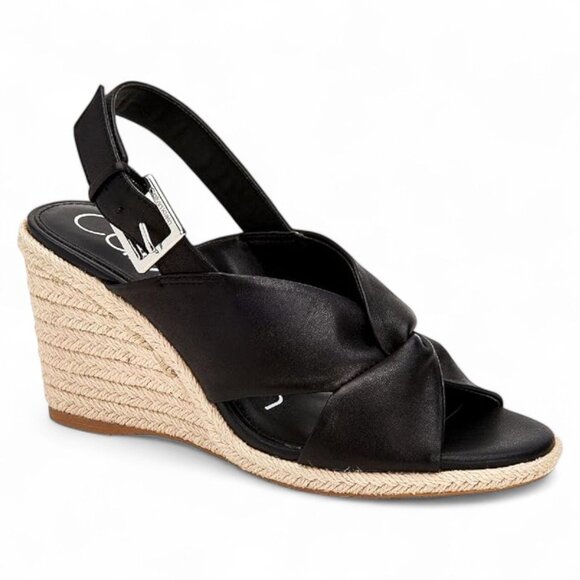 Calvin Klein Women's Sandals BLACK - Black Brennah Leather Espadrille Wedge - Wo - Picture 1 of 3